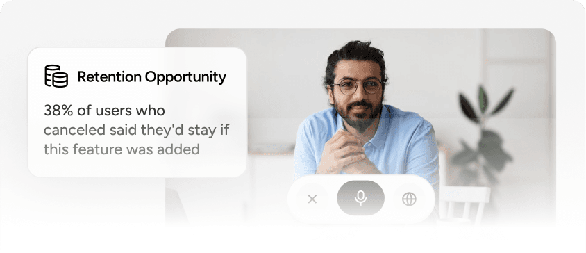 Retention Opportunity popup suggesting free month offer while feature is developed, with man in video call